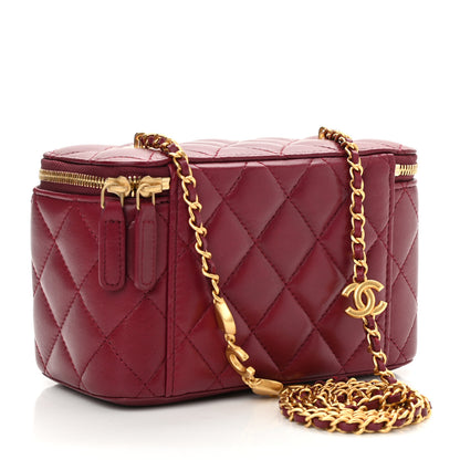Chanel Lambskin Quilted Small Vanity Case With Chain Dark Red 2 of 10