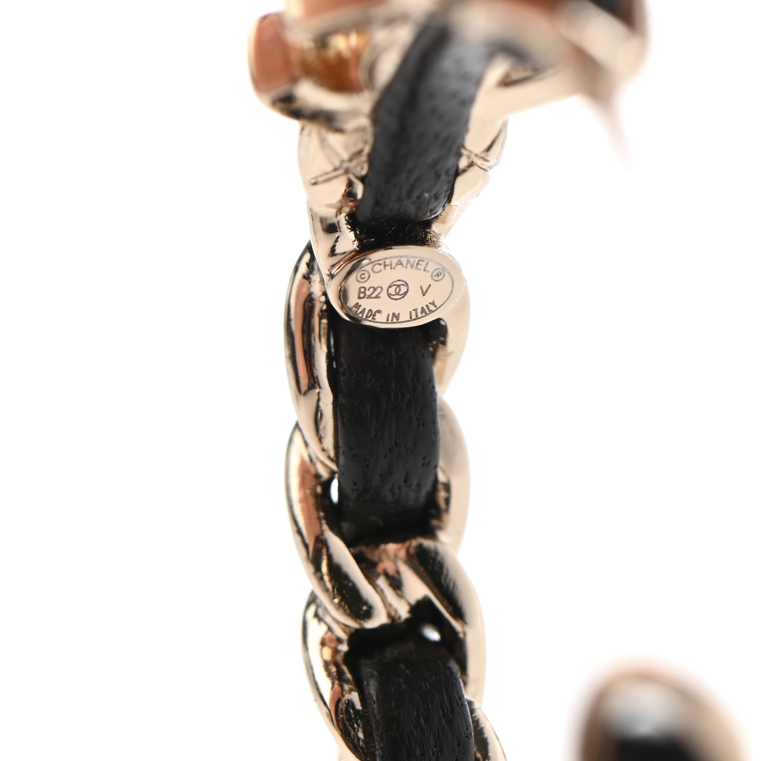 Chanel Lambskin CC Turnlock Chain Hoop Earrings Gold Black 4 of 4