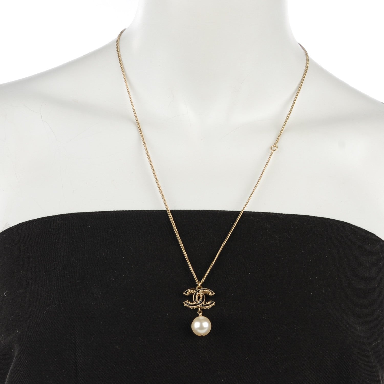 Chanel Enamel CC Pearl Drop Necklace Gold 2 of 5