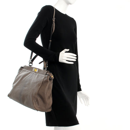 Fendi Goatskin Zucca Large Peekaboo Iconic Satchel Taupe Tobacco Moro 2 of 14