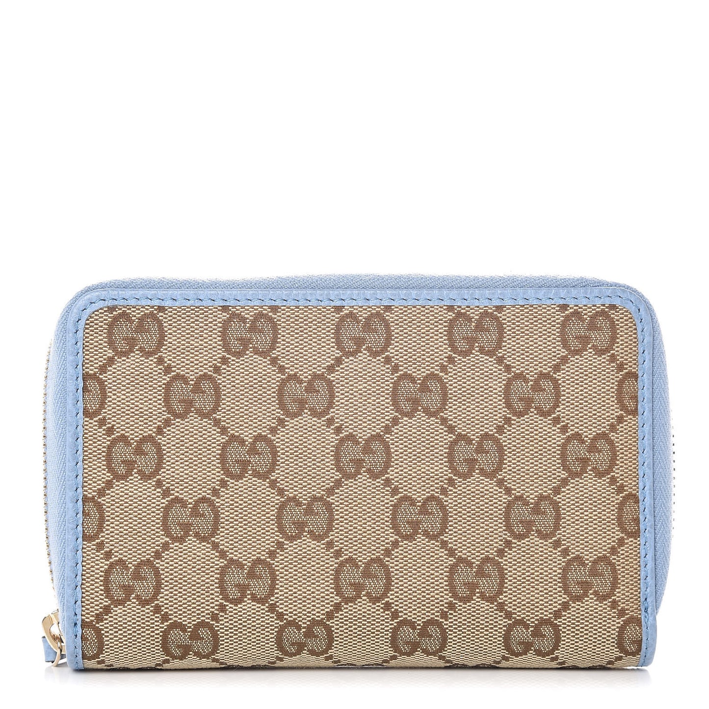 Monogram Dollar Calfskin Zip Around Compact Wallet Beige Ebony Mineral Blue