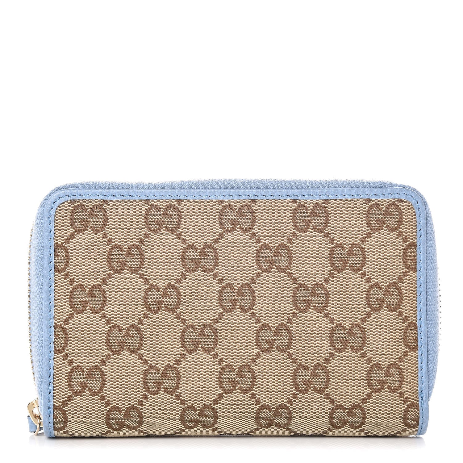 Gucci Monogram Dollar Calfskin Zip Around Compact Wallet Beige Ebony Mineral Blue 1 of 8
