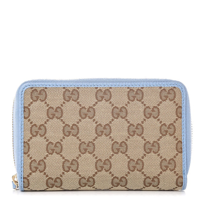 Gucci Monogram Dollar Calfskin Zip Around Compact Wallet Beige Ebony Mineral Blue 1 of 8