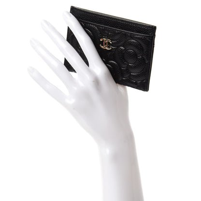 Chanel Caviar Camellia Embossed Card Holder Black 2 of 9