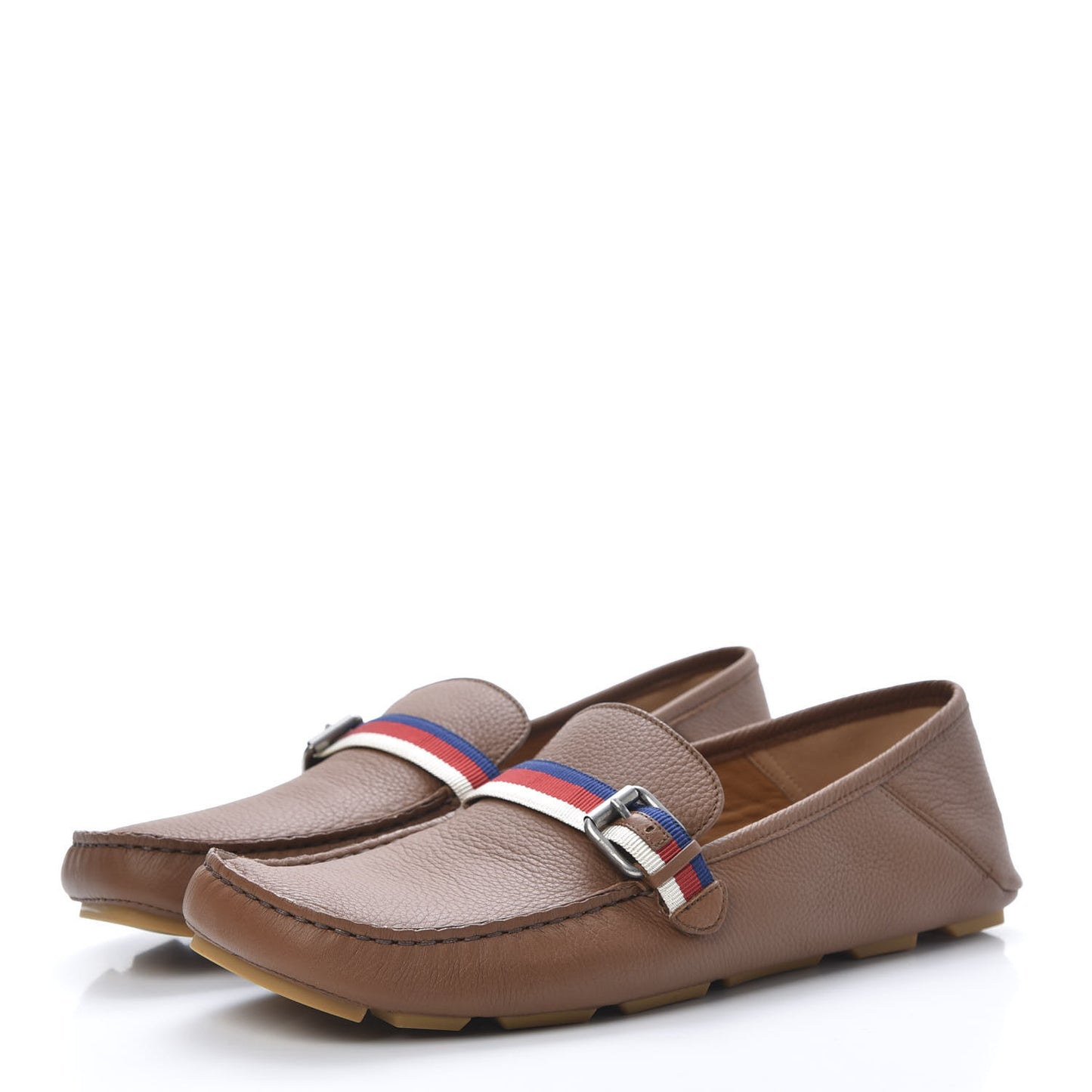 Calfskin Mens Web Sylvie Web Buckle Driver Loafers 11 Brown