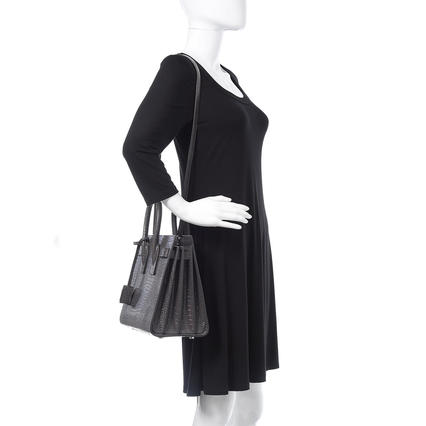 Crocodile Embossed Small Sac De Jour Asphalt