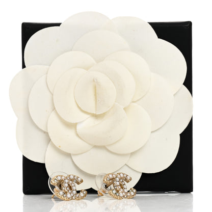 Chanel Metal Graduated Pearl Crystal CC Earrings Light Gold 5 of 5