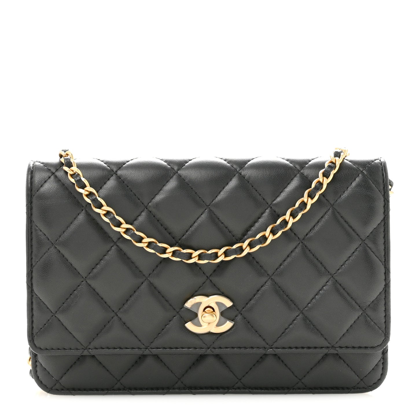 Lambskin Quilted CC Pearl Crush Wallet on Chain WOC Black
