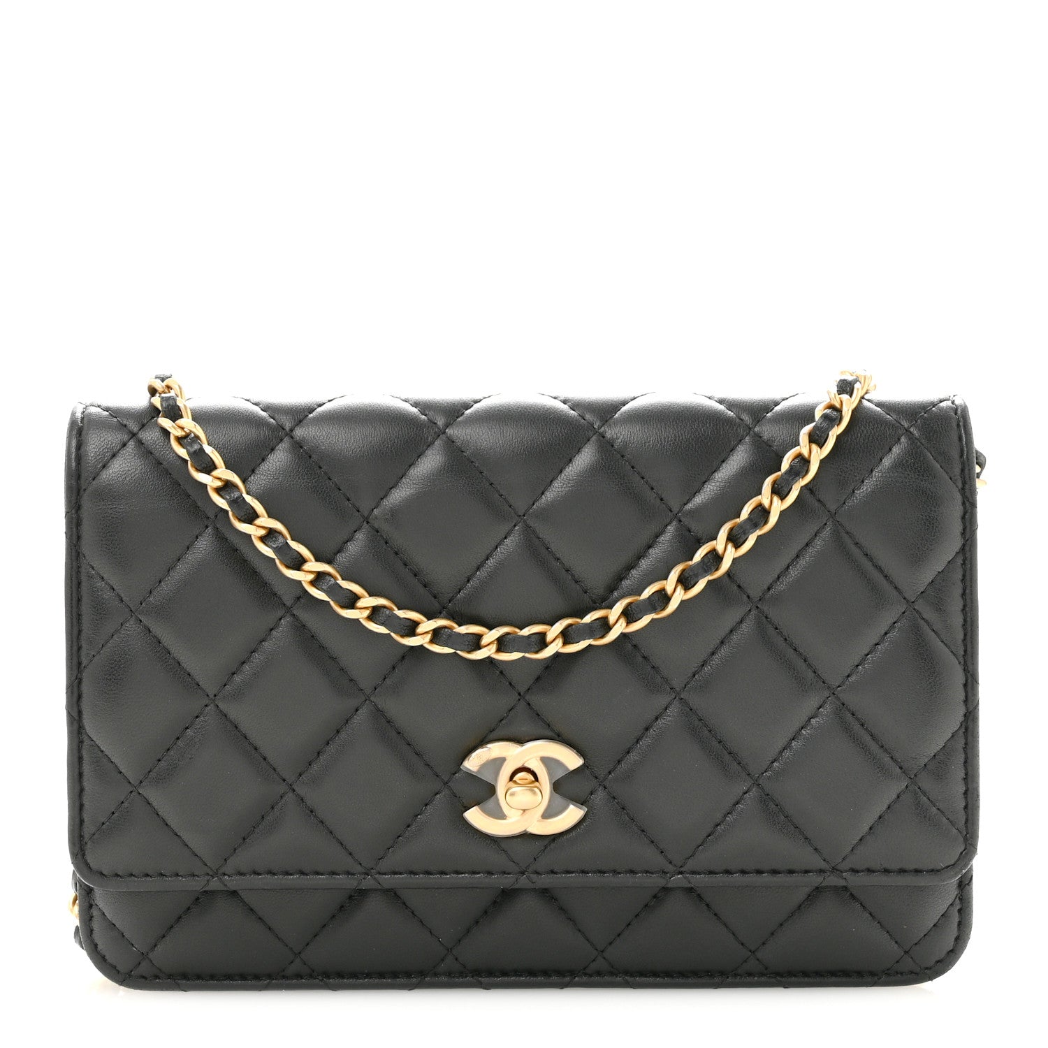 Chanel Lambskin Quilted CC Pearl Crush Wallet on Chain WOC Black 1 of 15