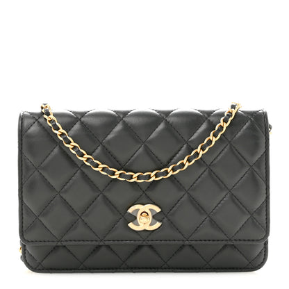 Chanel Lambskin Quilted CC Pearl Crush Wallet on Chain WOC Black 1 of 15