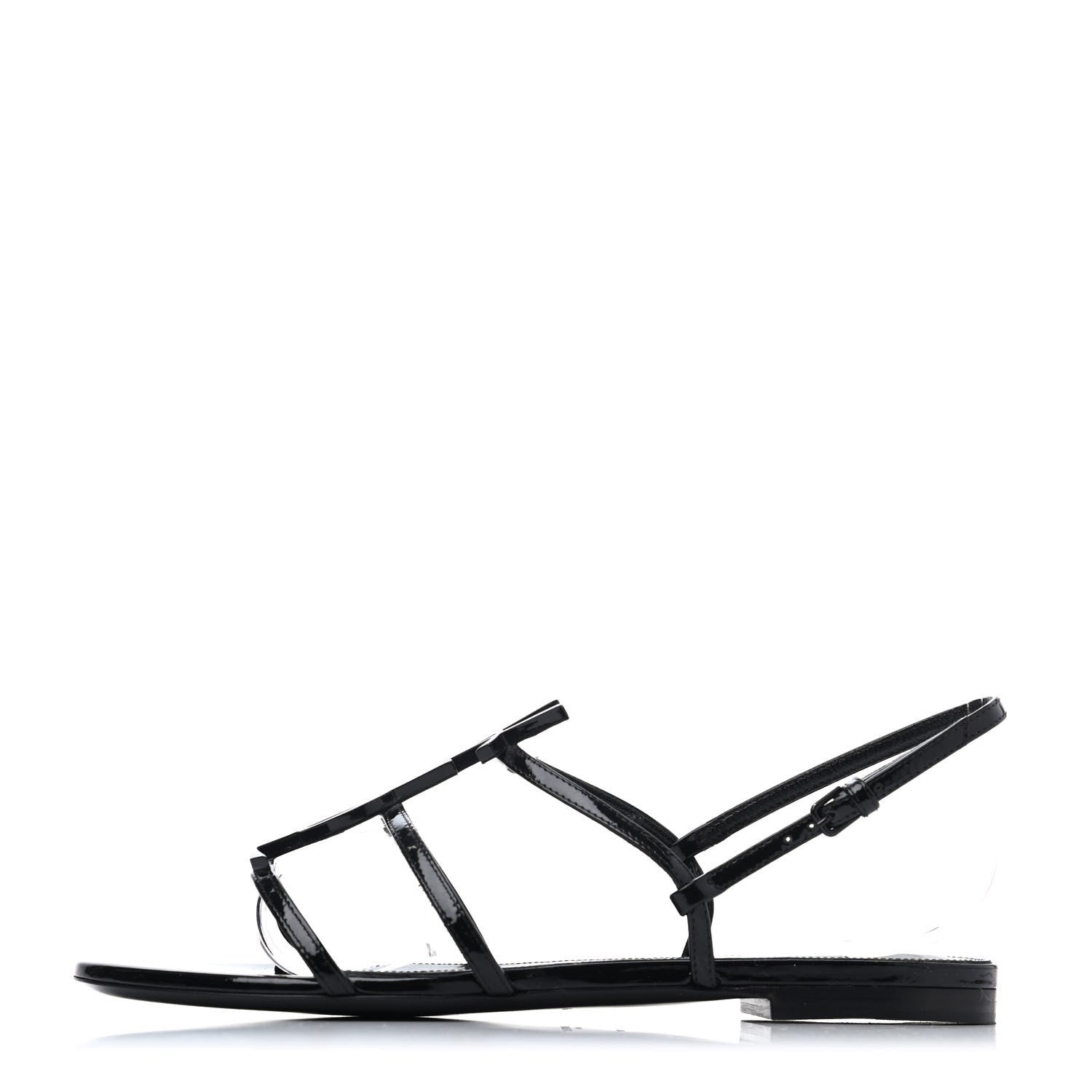 Saint Laurent Patent Calfskin Cassandra Monogram Sandals 37.5 Black 1 of 4