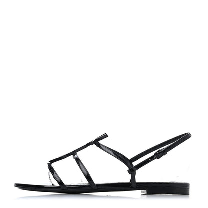 Saint Laurent Patent Calfskin Cassandra Monogram Sandals 37.5 Black 1 of 4