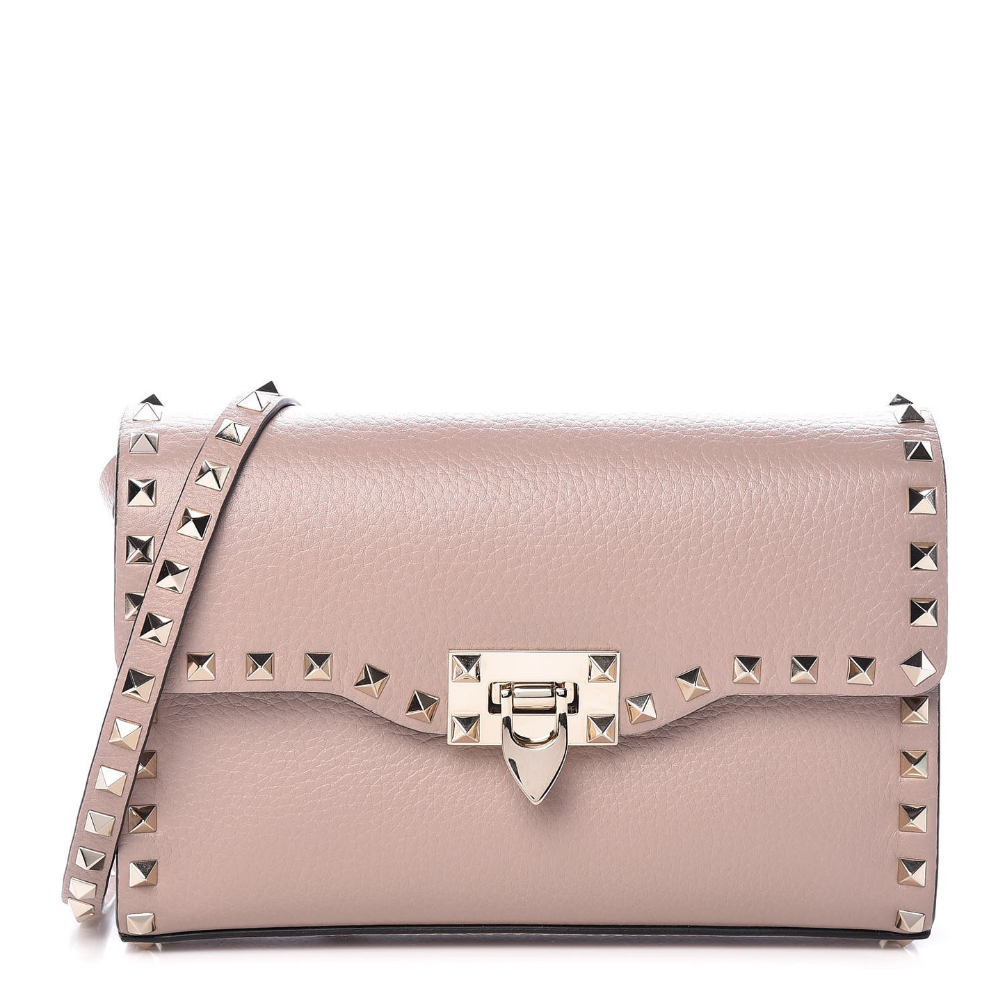 Pebbled Calfskin Medium Rockstud Flip Lock Crossbody Bag Poudre