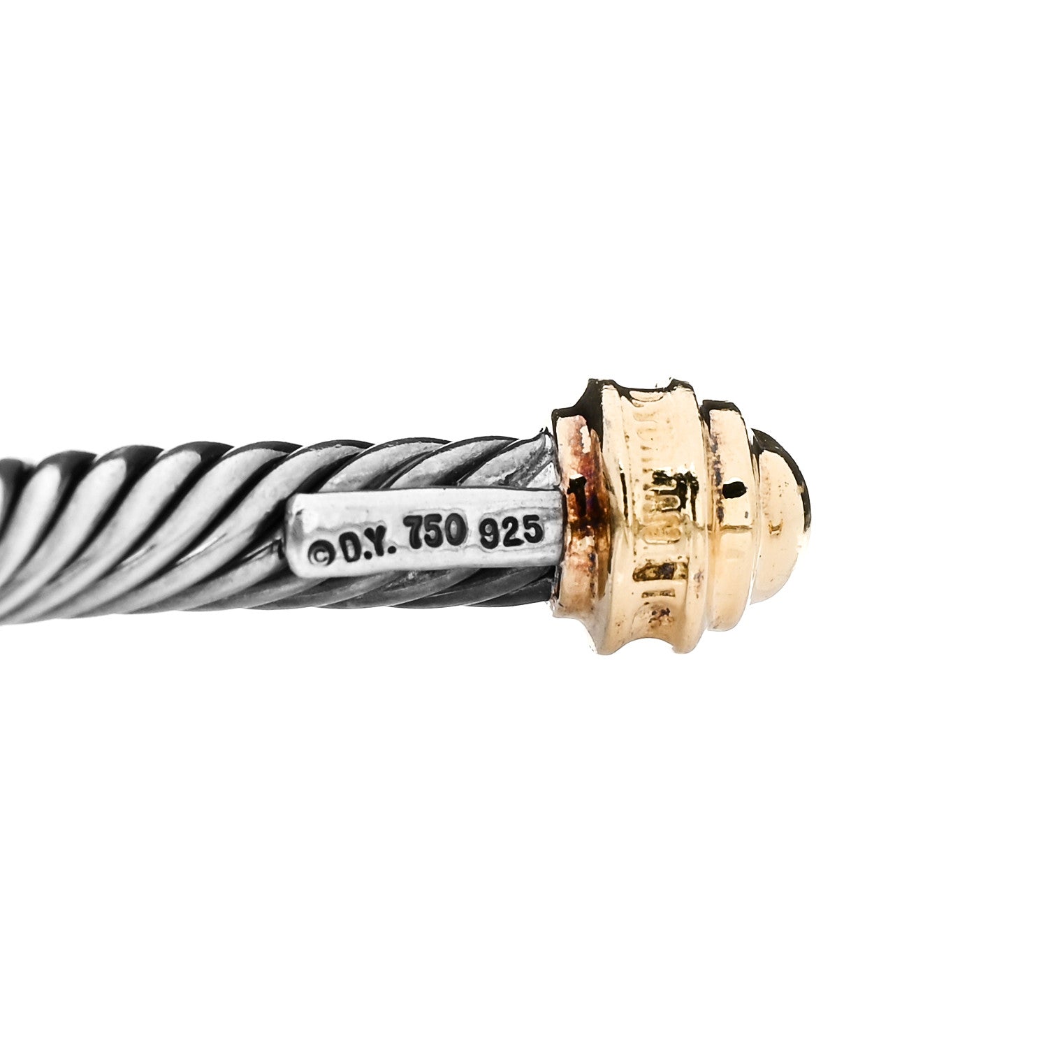 David Yurman Sterling Silver 18K Yellow Gold Diamond 5mm Dome Cable Classics Bracelet 3 of 3