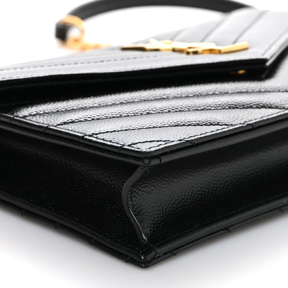 Saint Laurent Grain De Poudre Matelasse Chevron Monogram Envelope Chain Wallet Black 6 of 8