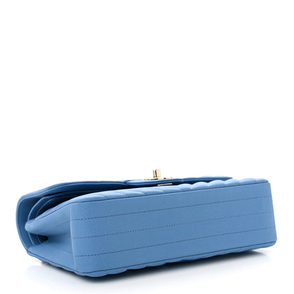 Chanel Caviar Flat Chevron Quilted Small Double Flap Blue 4 of 11