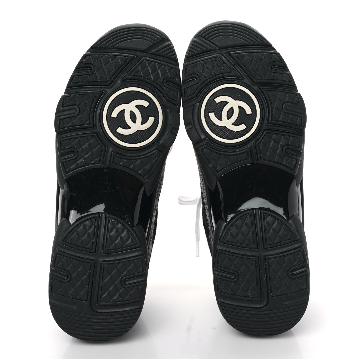 Mesh Suede Grained Calfskin Womens CC Sneakers 38.5 Black White