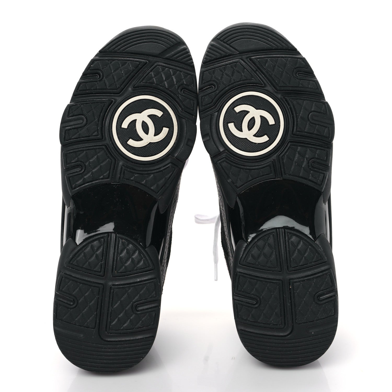 Chanel Mesh Suede Grained Calfskin Womens CC Sneakers 38.5 Black White 5 of 9