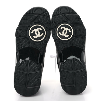 Chanel Mesh Suede Grained Calfskin Womens CC Sneakers 38.5 Black White 5 of 9