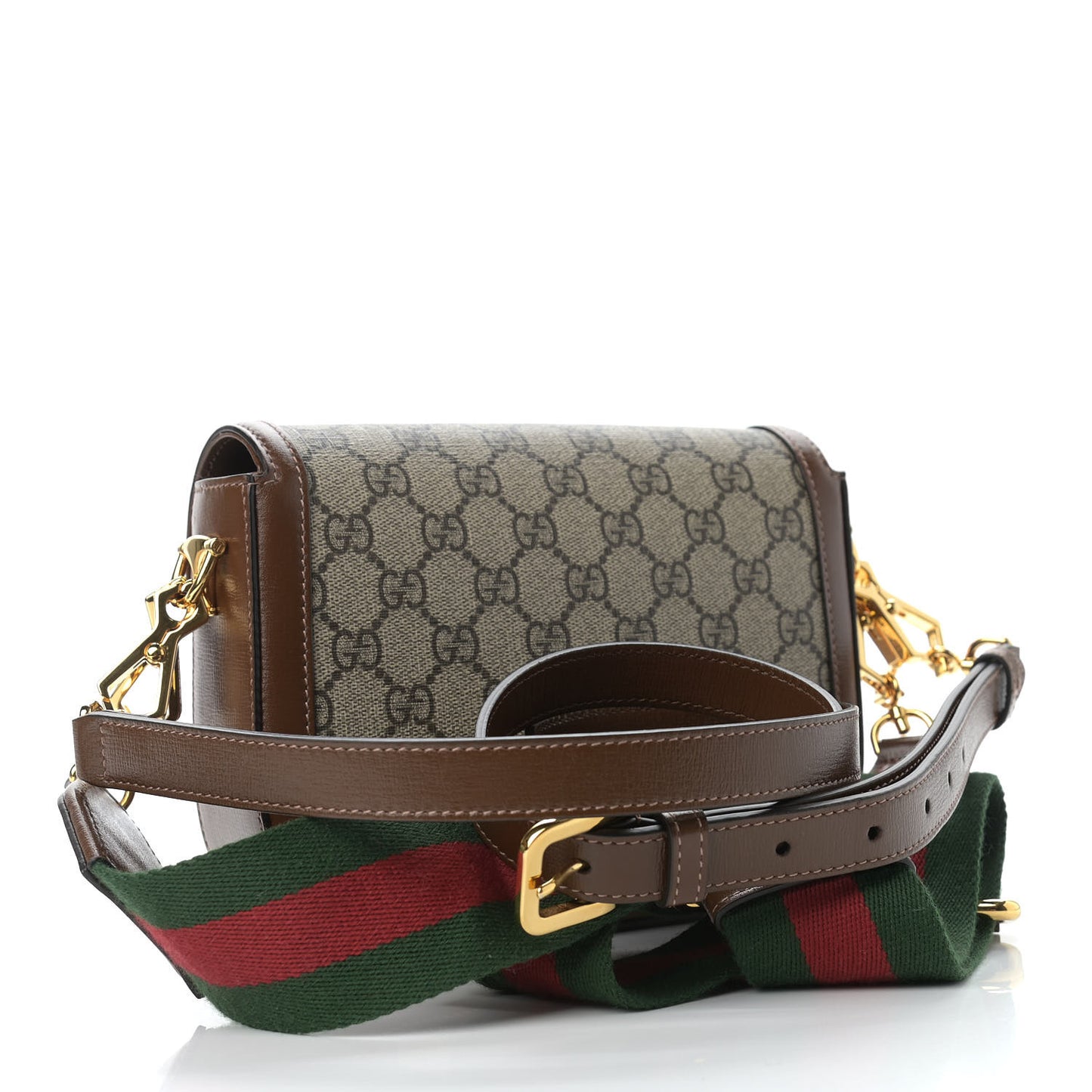 GG Supreme Monogram Web Mini Horsebit 1955 Shoulder Bag Beige Brown Sugar