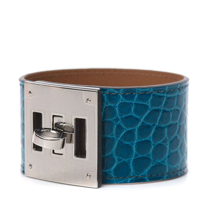 Hermes Shiny Alligator Kelly Dog Cuff Bleu Izmir 1 of 6