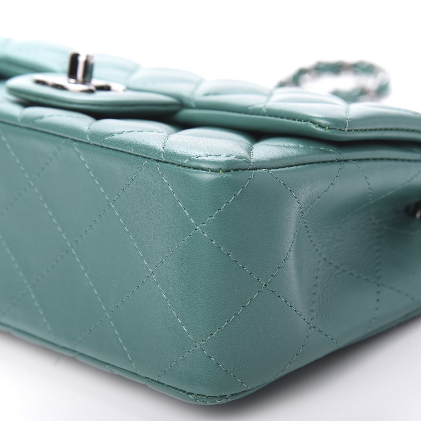 Lambskin Quilted Mini Rectangular Flap Green