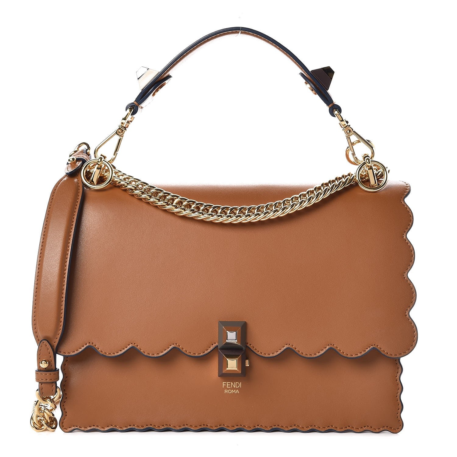 Fendi Vitello Liberty Scalloped Studded Kan I Shoulder Bag Caramello 1 of 7