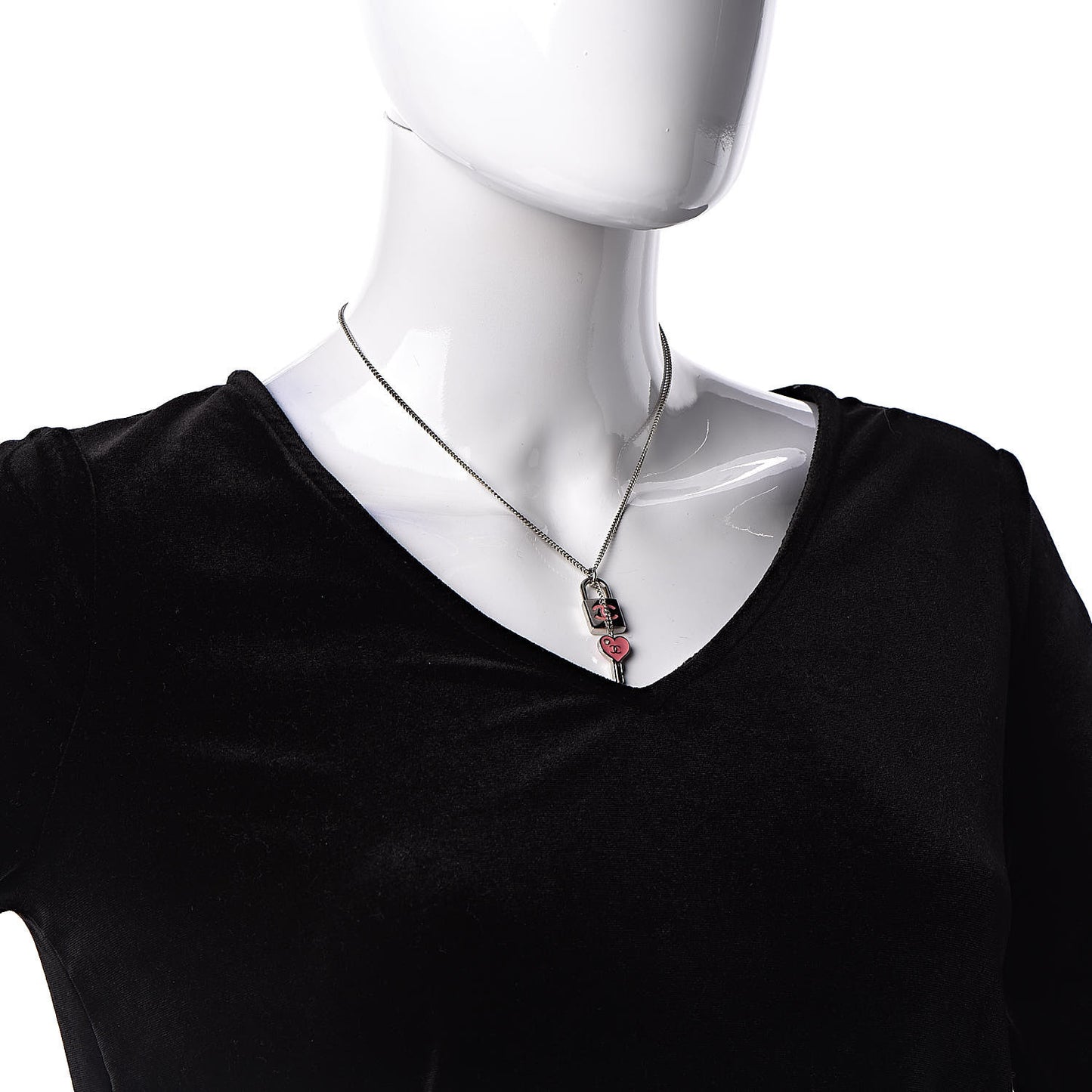 Padlock and Key CC Necklace Silver Pink