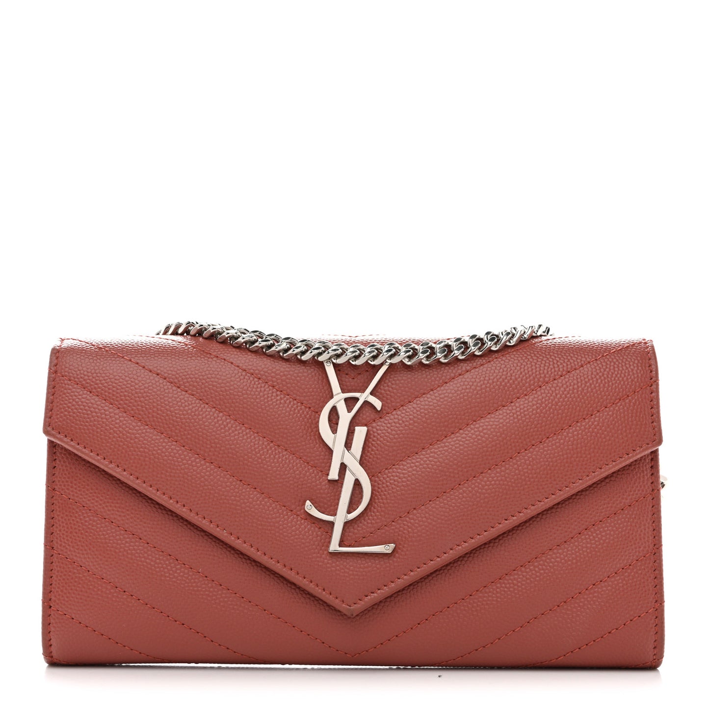 Grain De Poudre Matelasse Chevron Small Monogram Chain Wallet Blush Fonce