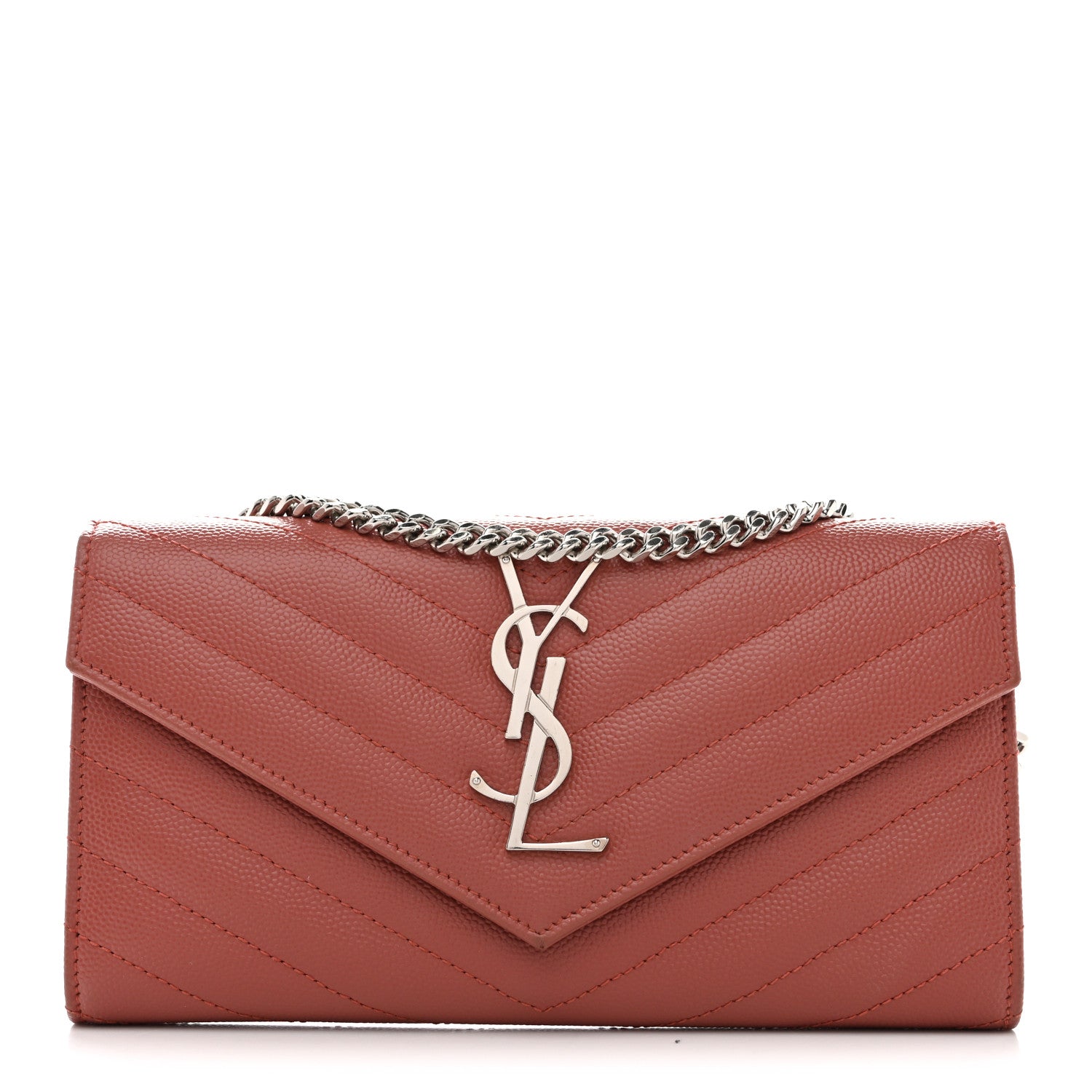 Saint Laurent Grain De Poudre Matelasse Chevron Small Monogram Chain Wallet Blush Fonce 1 of 11
