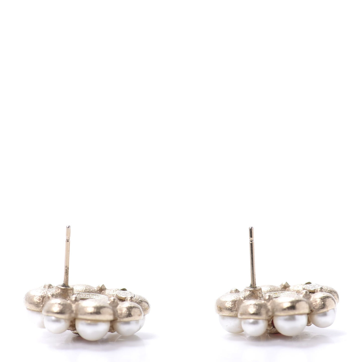 Crystal Pearl Earrings Gold Red