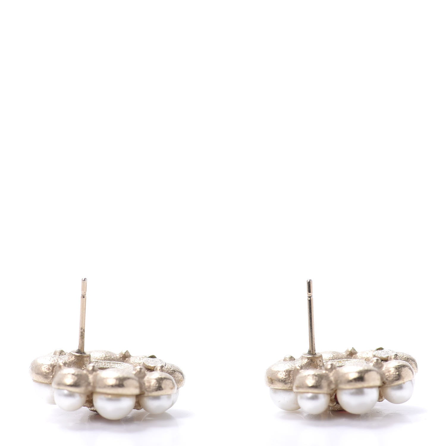 Chanel Crystal Pearl Earrings Gold Red 3 of 4