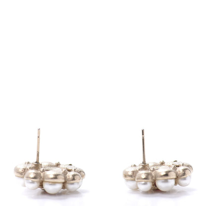 Chanel Crystal Pearl Earrings Gold Red 3 of 4