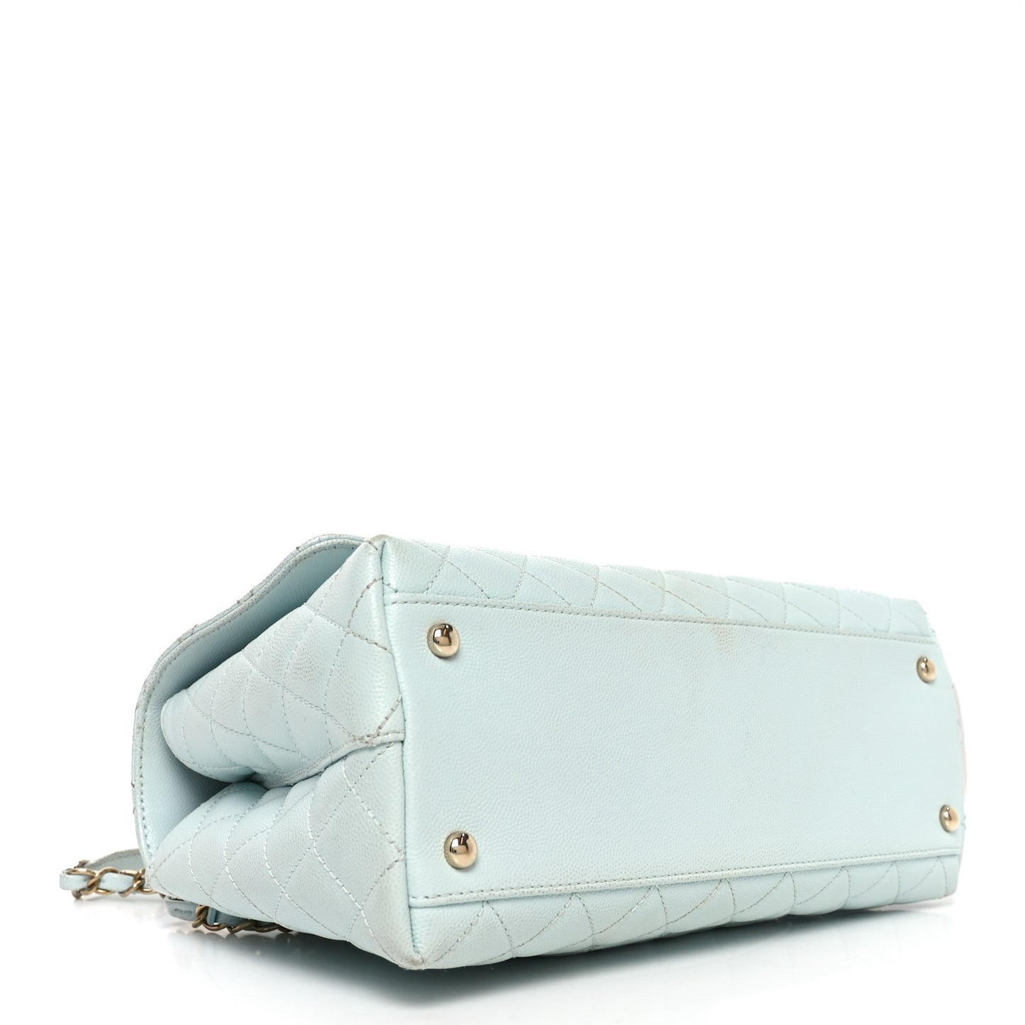 Caviar Quilted Small Coco Handle Flap Light Blue