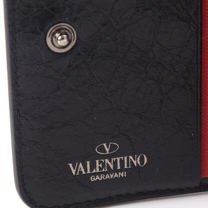 Valentino Garavani Craquele Nappa Rockstud Spike Compact Zip Around Wallet Black 7 of 10