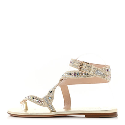 Christian Dior Metallic Cotton Embroidered Crystal Embellished Poison-D Sandal 37 Pale Gold 1 of 9