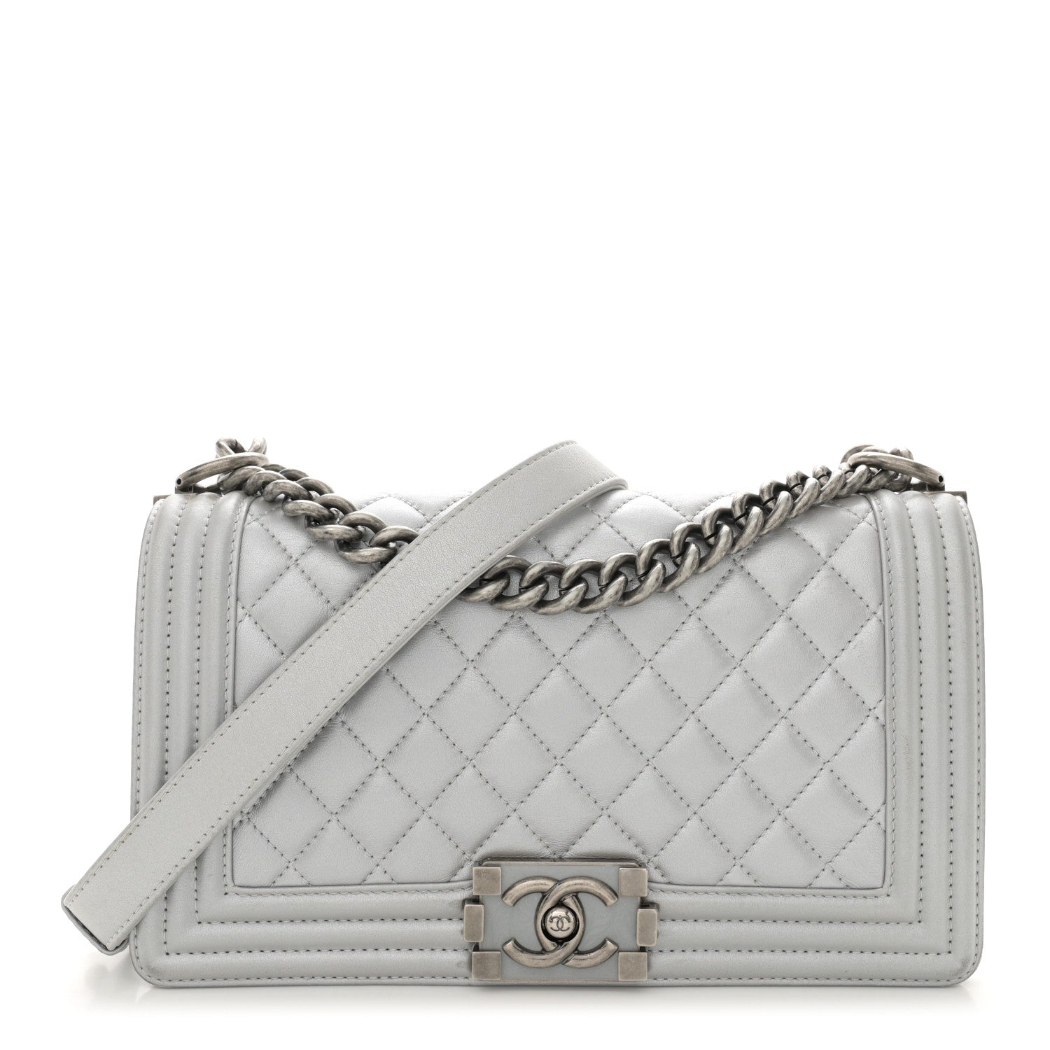 Chanel Metallic Lambskin Quilted Medium Boy Flap Silver 1 of 11