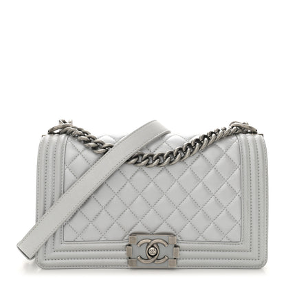 Chanel Metallic Lambskin Quilted Medium Boy Flap Silver 1 of 11