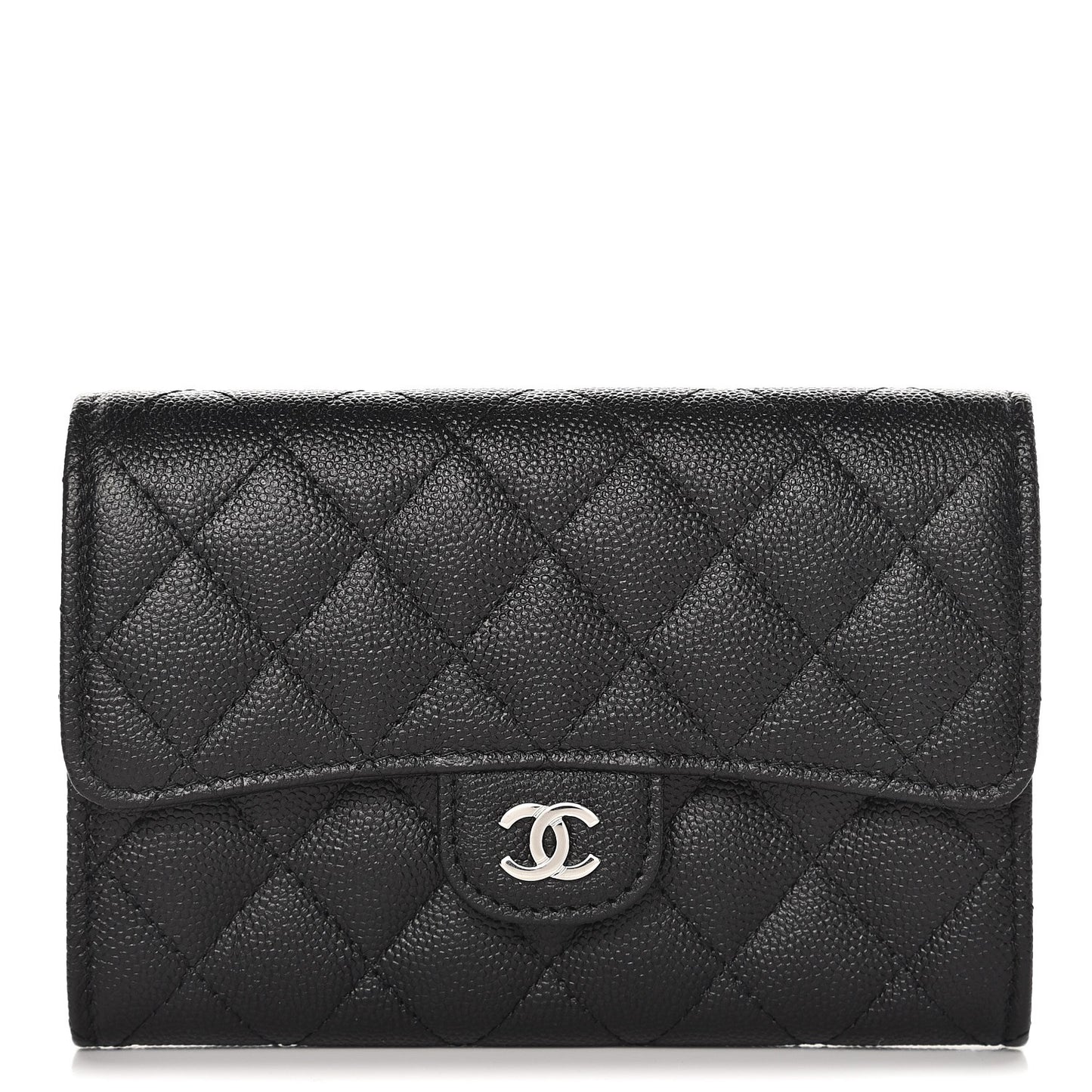 Caviar Quilted Medium Flap Wallet Black