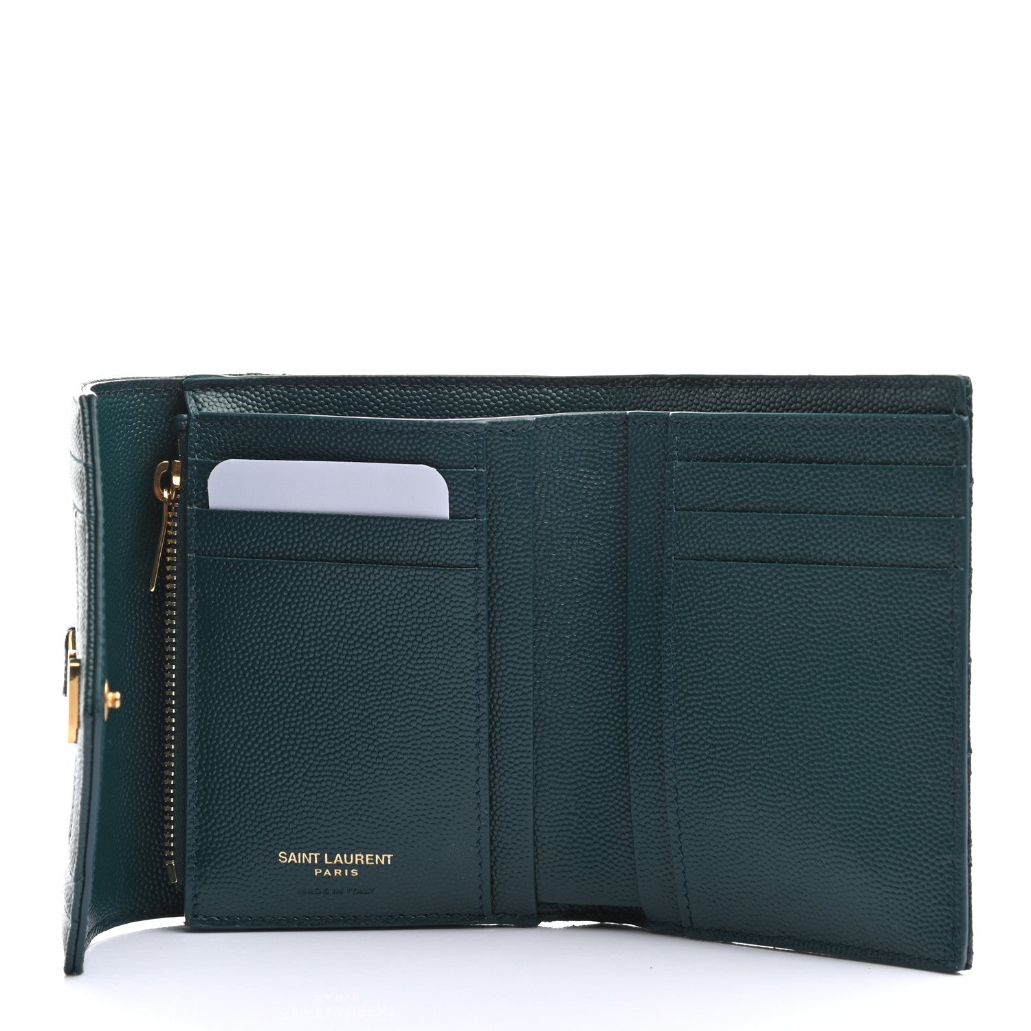 Saint Laurent Grain De Poudre Mixed Matelasse Triquilt Monogram Compact Tri Fold Wallet Sea Turquoise 5 of 7