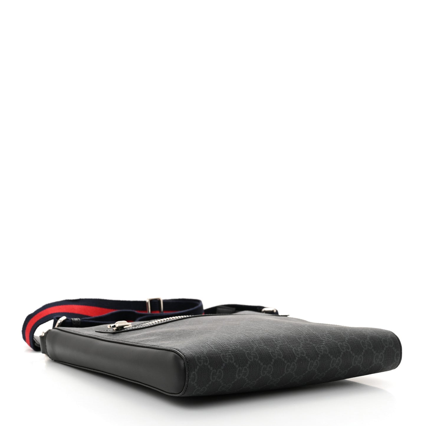 GG Supreme Monogram Appia Calfskin Web Flat Messenger Bag Black Grey