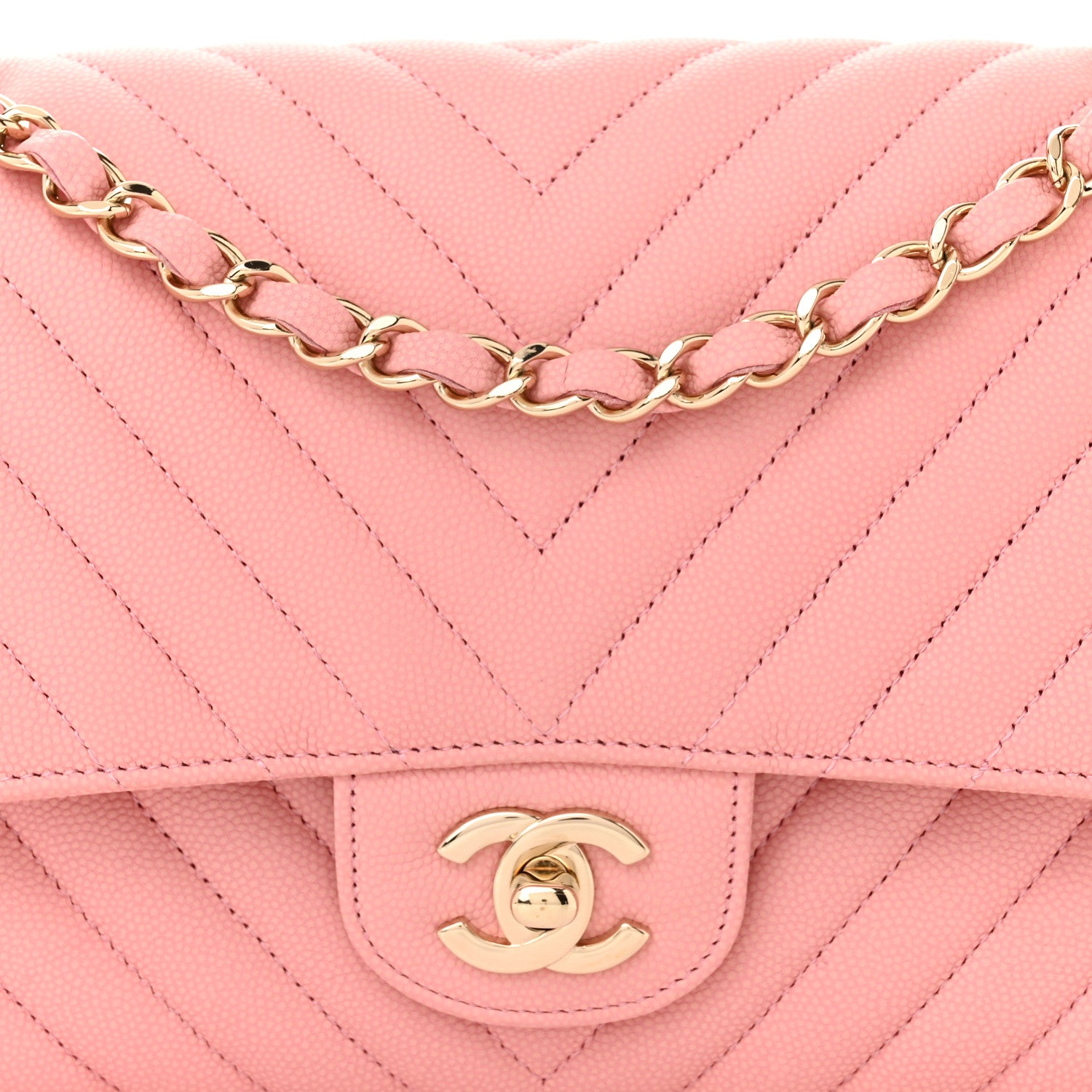 Chanel Caviar Flat Chevron Quilted Medium Double Flap Pink 8 of 12