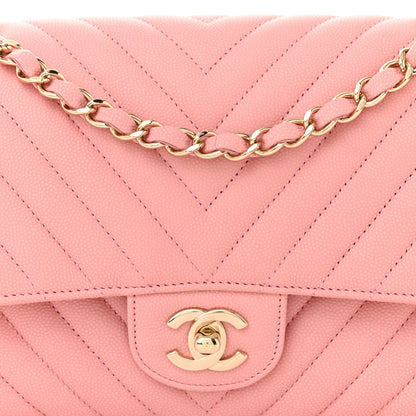 Chanel Caviar Flat Chevron Quilted Medium Double Flap Pink 8 of 12