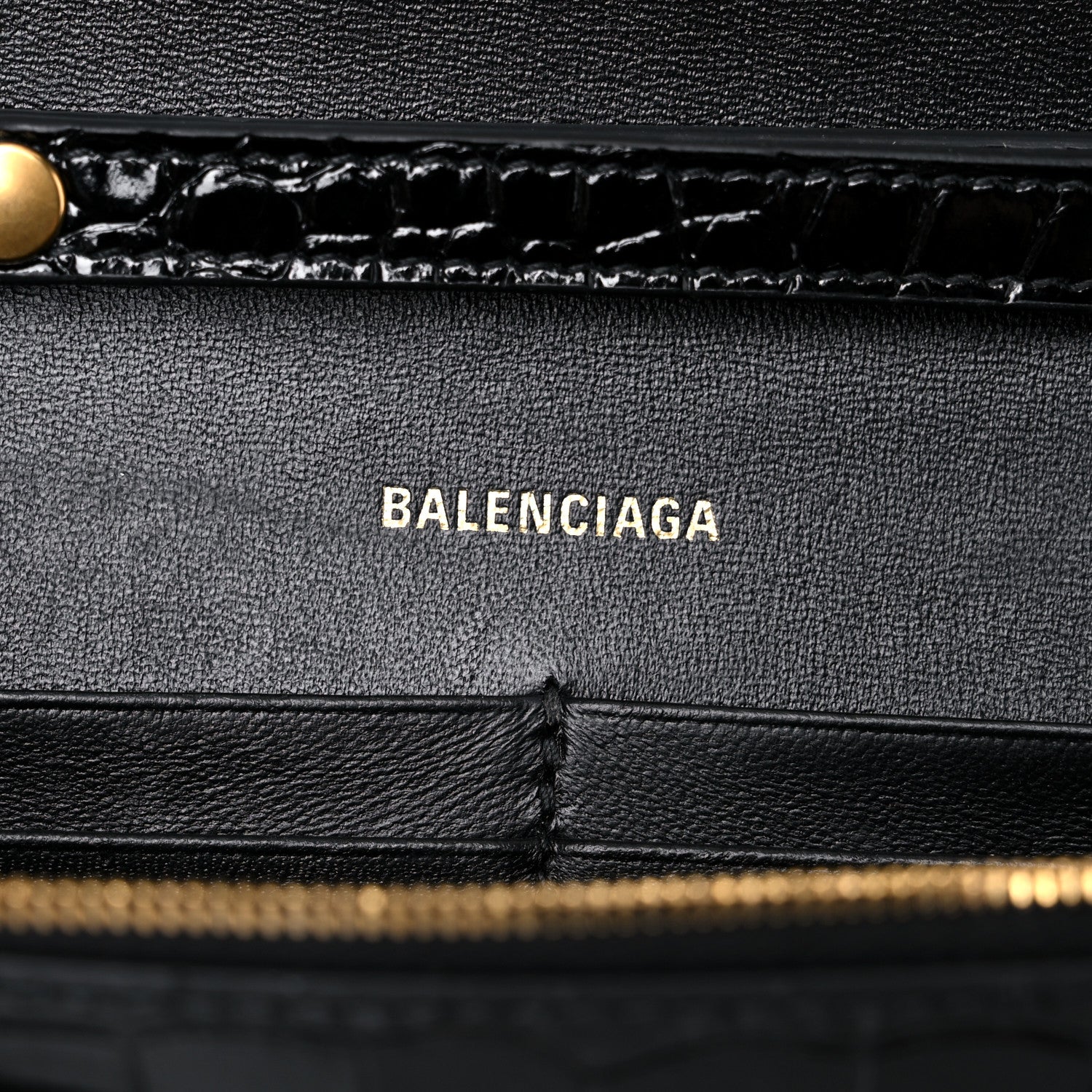 Balenciaga Shiny Calfskin Crocodile Embossed Hourglass Chain Bag Black 5 of 13