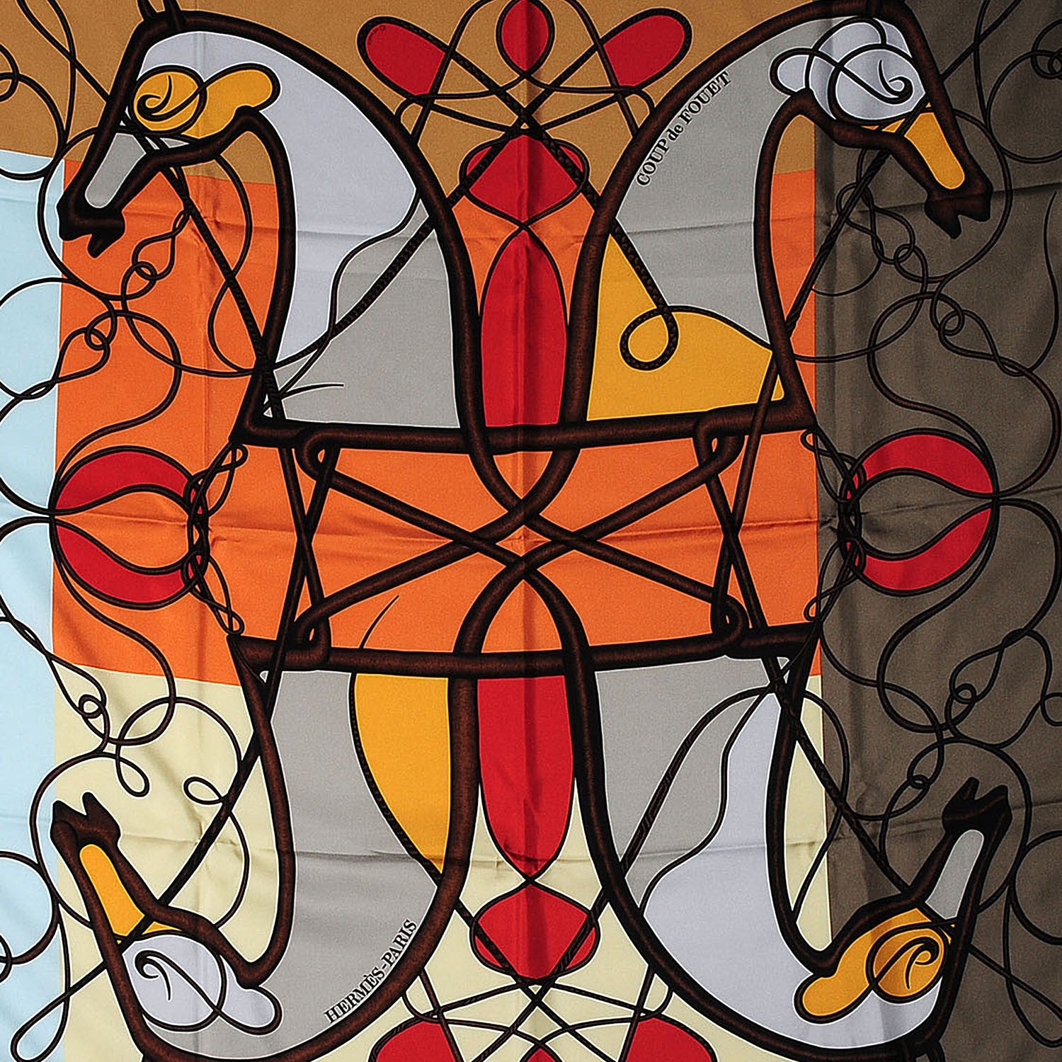Hermes Silk Soie Coup De Fouet Scarf 90 Noir Etoupe Gris 1 of 7