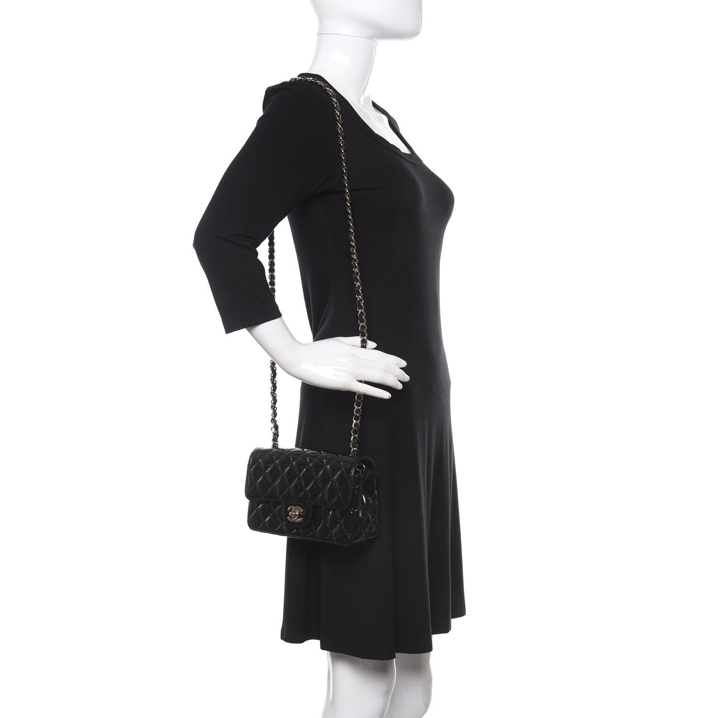 Patent Calfskin Quilted Mini Rectangular Flap Black