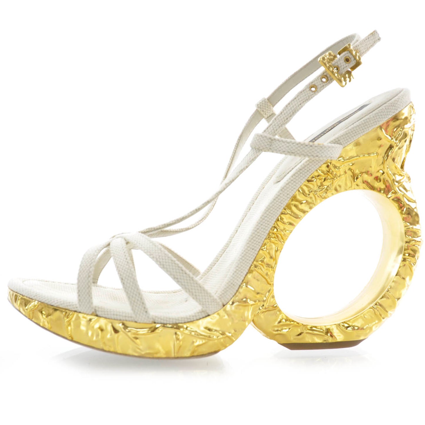 Canvas Foiled Round Wedge Sandals 38.5