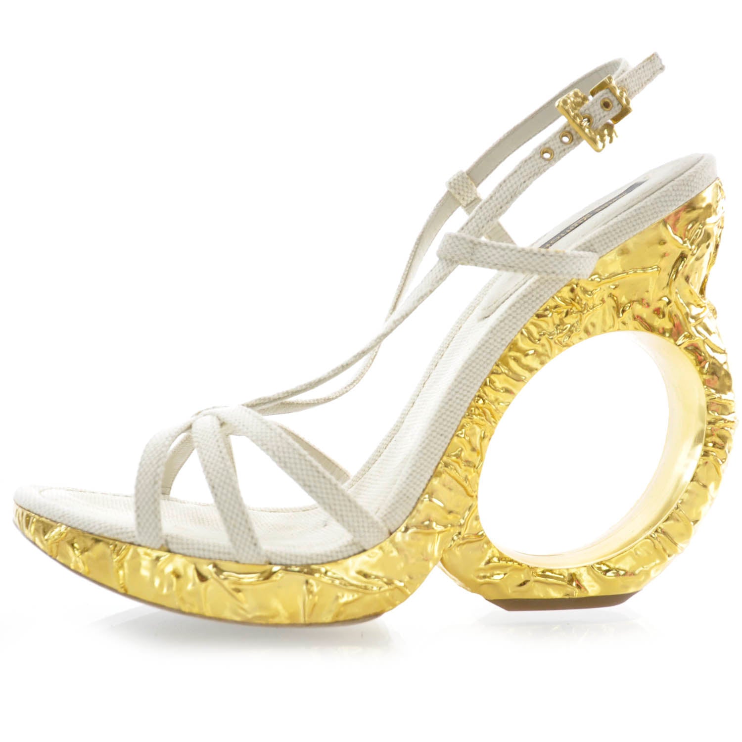 Louis Vuitton Canvas Foiled Round Wedge Sandals 38.5 1 of 5