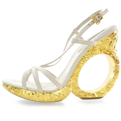 Louis Vuitton Canvas Foiled Round Wedge Sandals 38.5 1 of 5