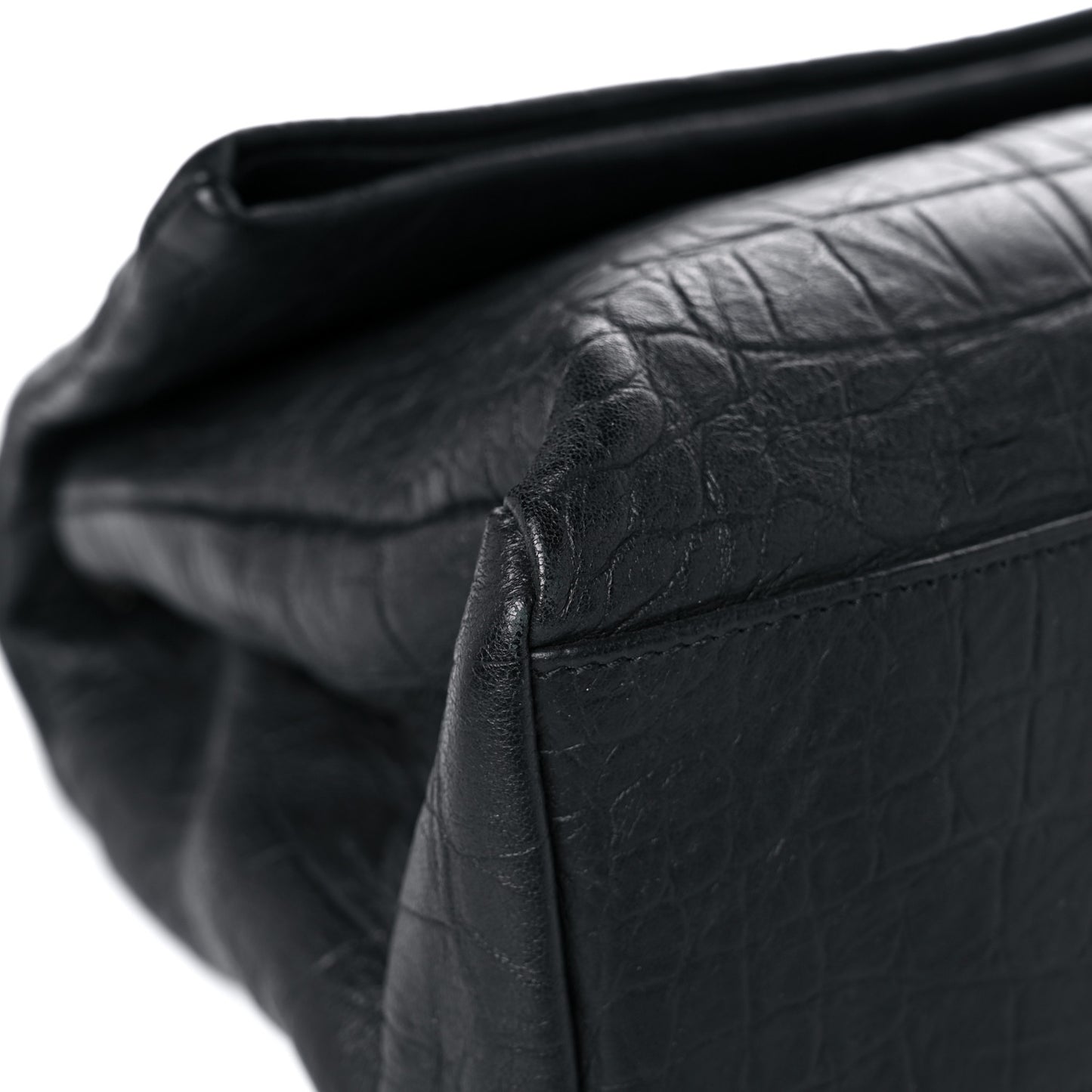 Calfskin Crocodile Embossed Medium West Hollywood Monogram Fold-Over Black